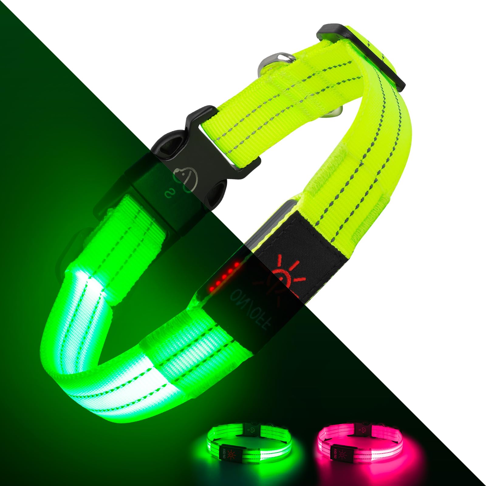 Light Up Dog Collars, LED Dog Collar Light Adjustable USB Rechargeable Super Bright Safety Light Glowing in The Dark Reflective Dog Collar for Medium Large Small Dogs — image 1