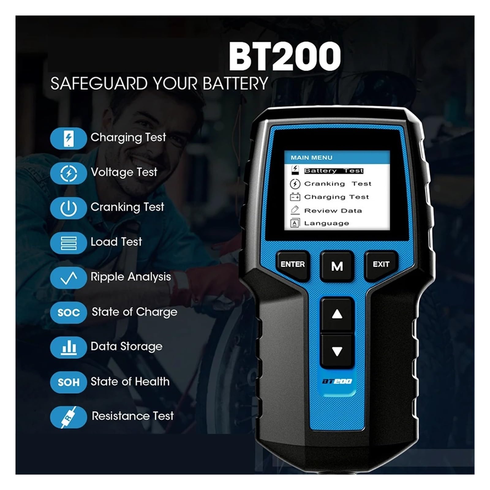 Probador De Batería Portátil, Herramientas De Prueba De Arranque De Carga For Coche, Monitor De Batería De Diagnóstico Automotriz De 12V, 100-2000CCA