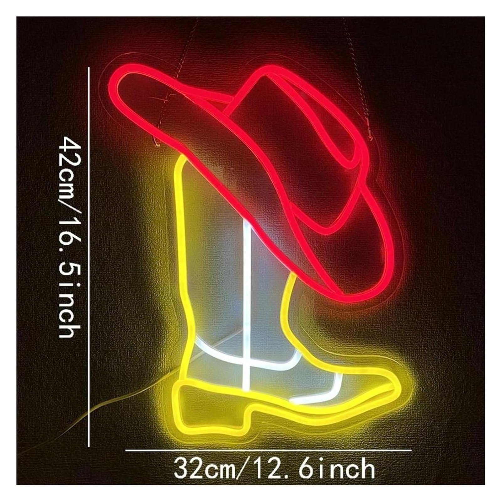 Señal de luz de neón para decoración de Luces neón, Bota Vaquera Occidental, Sombrero para , letreros LED 42 cm x 32