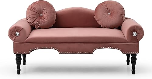 Homtique Sofá biplaza de terciopelo de 54 pulgadas con brazo enrollado, moderno de mediados de siglo de 2 plazas, sofá de entrada con 2 almohadas