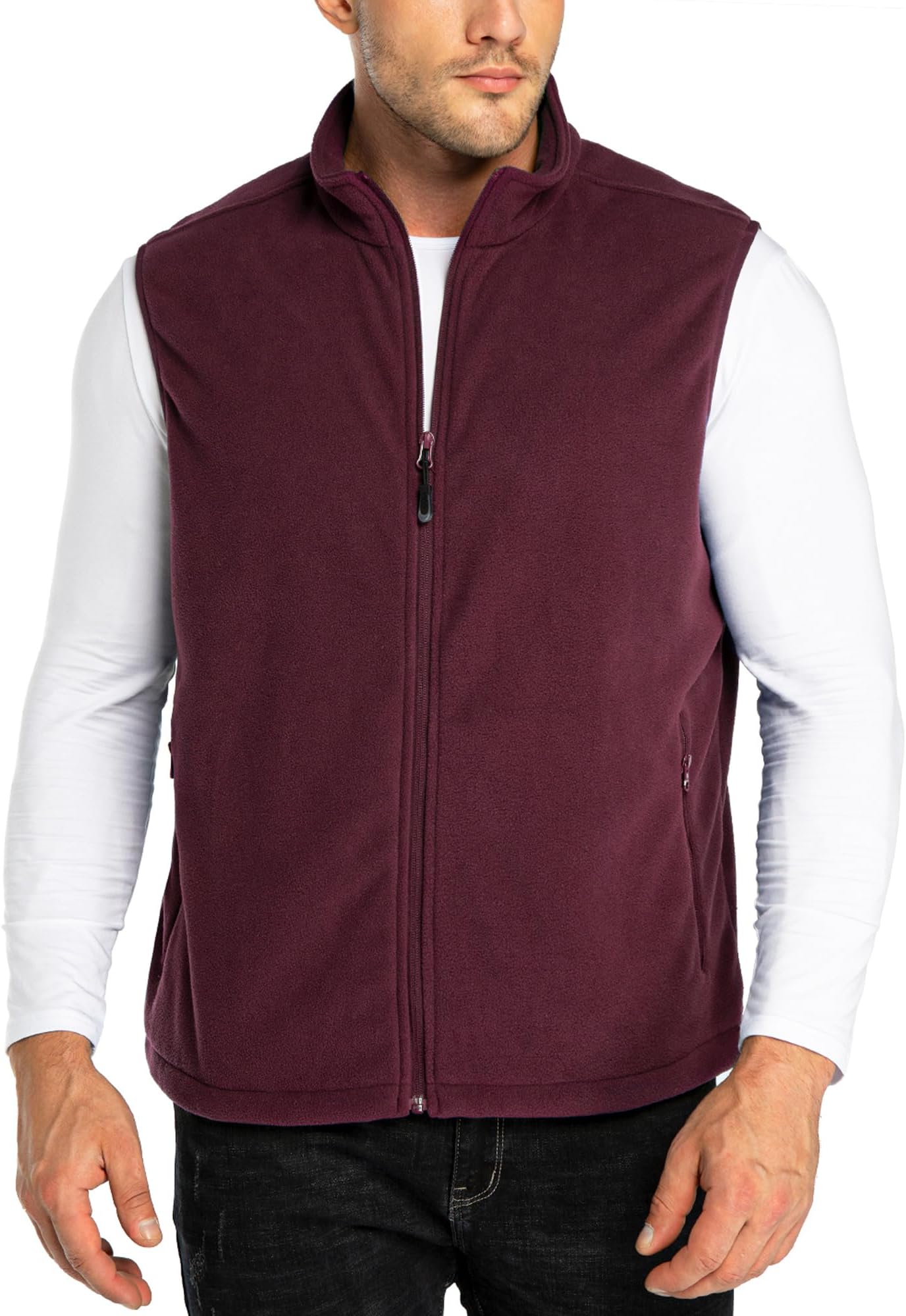 33,000ft Herren Fleece Weste Jacke Standkragen Ultraleicht Outdoor Ärmellose Fleecejacke Gilets Tops Herrenwest mit Taschen Reißverschluss