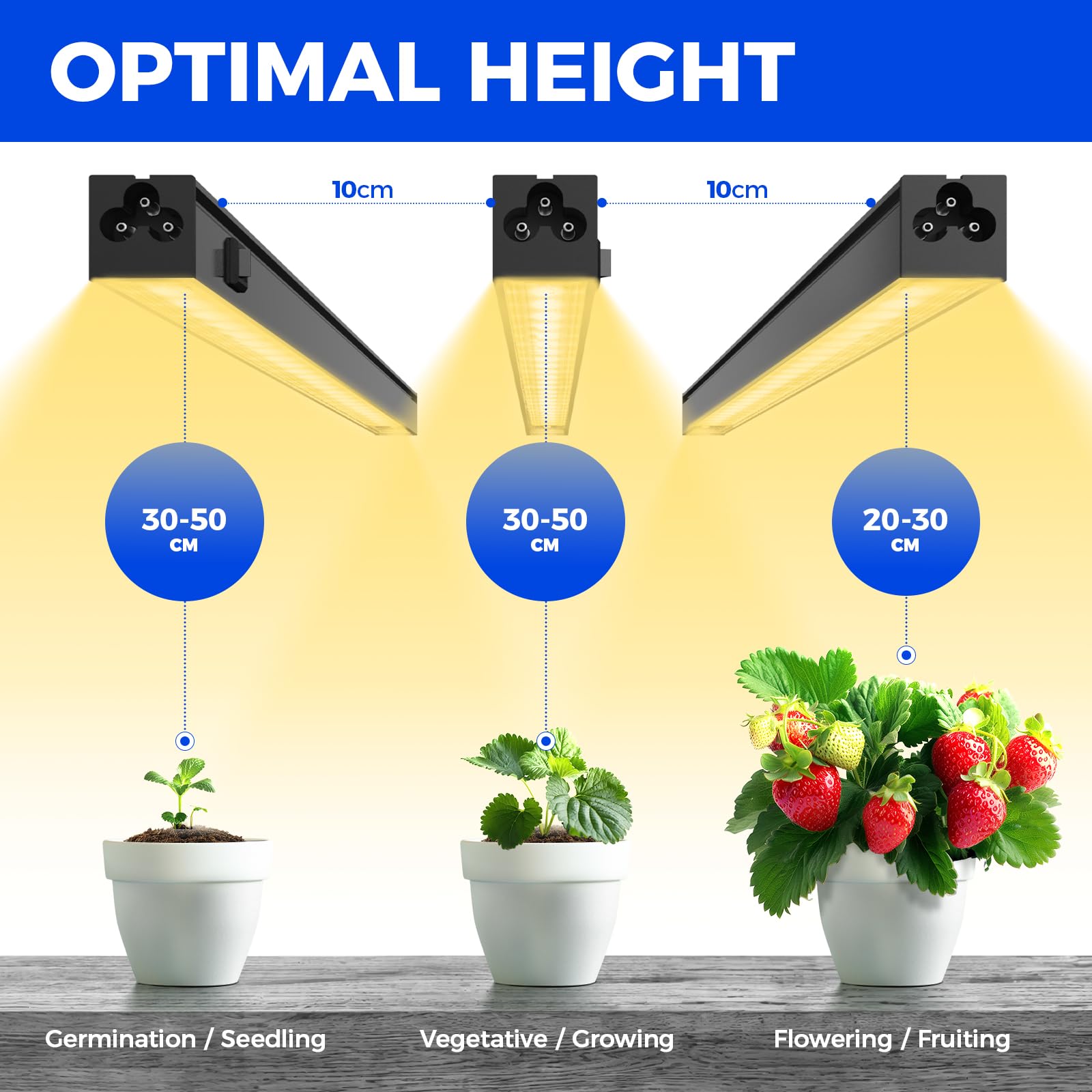 Barrina T5 Grow Lampe, Gelb, 29cm, Vollspektrum Sonnenlicht, Verkettbare, Magnetische, LED-Wachstumslichtleiste mit Schalter, Stecker und Spiel, Schwarze Abdeckung, 4er