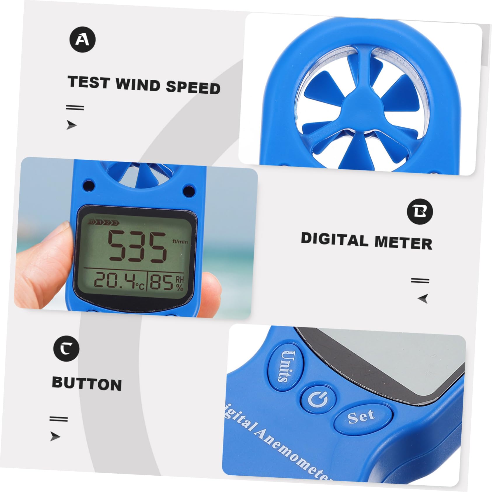 Termoigrometro Digitale Portatile Mini in Plastica con Misurazione Velocità Vento e Umidità, Include Borsa per Monitoraggio Ambientale e Ventilatore
