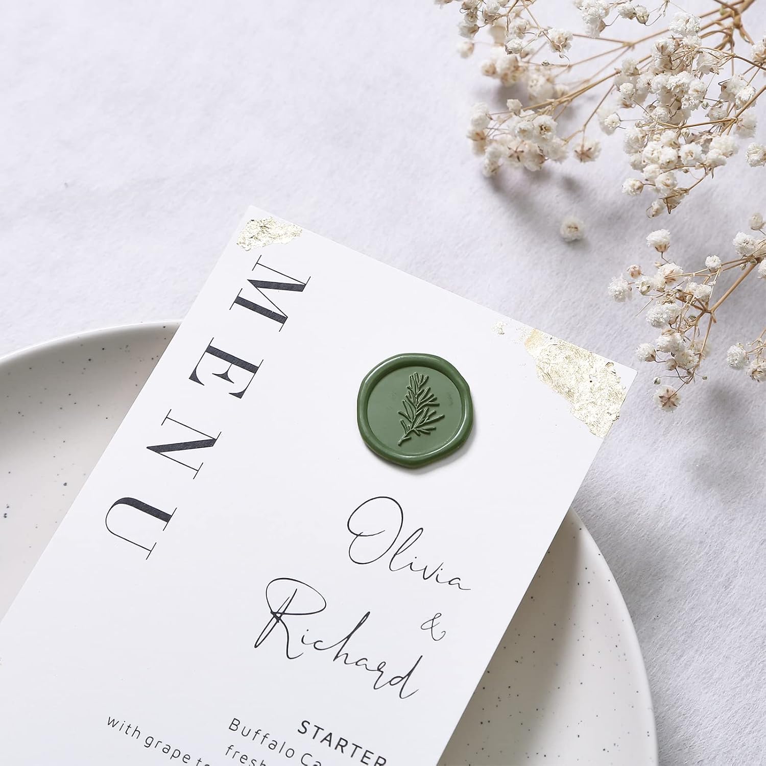 UNIQOOO Wax Seal Stickers - Rosemary Wedding Invitation Envelope Seal Stickers, 100 Pcs Self Adhesive Olive Green Stickers, Perfect for Invitation, Envelopes, Gift Wrapping, Christmas