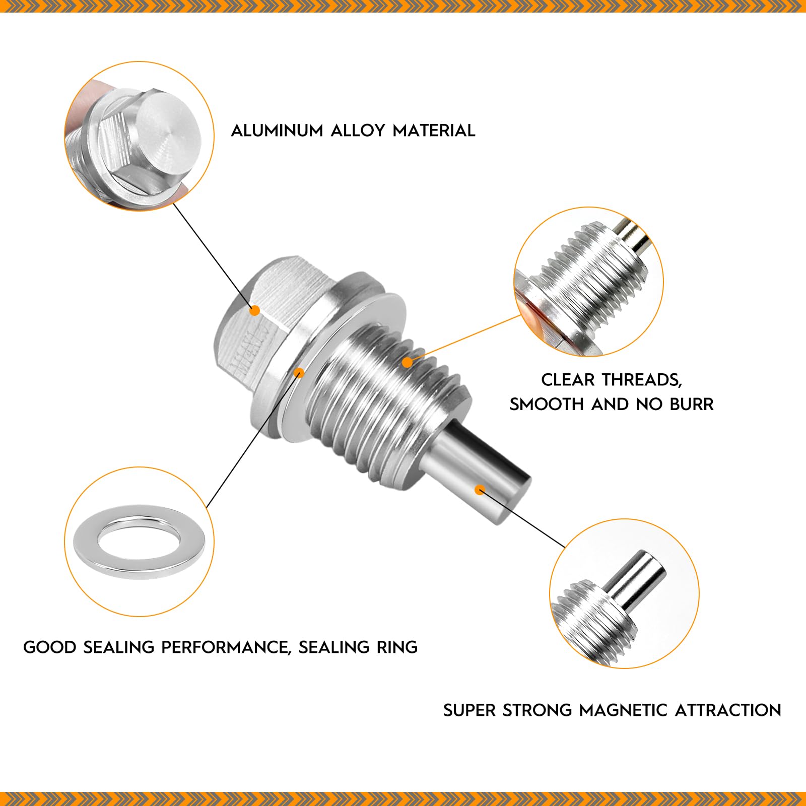 2 Pezzi Magnetic Oil Drain Screw Sump Dado di Scarico In Lega di Alluminio Anodizzato Pan Oil Drain Plug, Magnetic Car Oil Screw (Argento, M14 x 1.5)