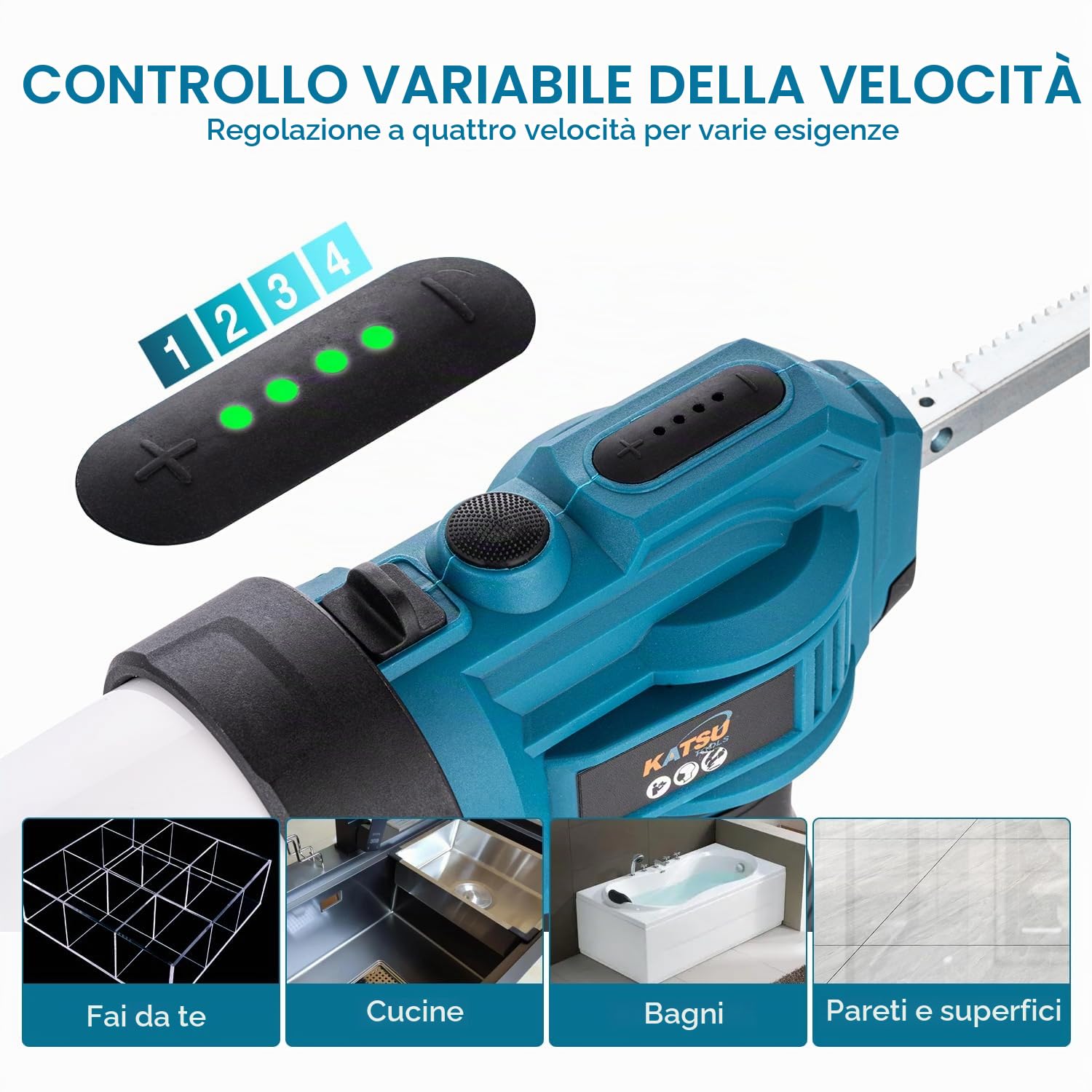KATSU FIT-BAT Pistola per Silicone Senza Fili 18V/21V, Senza Gocce, 4 Velocità Regolabili, Pistola per Sigillante Adesivo per Applicazione Automatica Liscia, Senza Batteria Inclusa