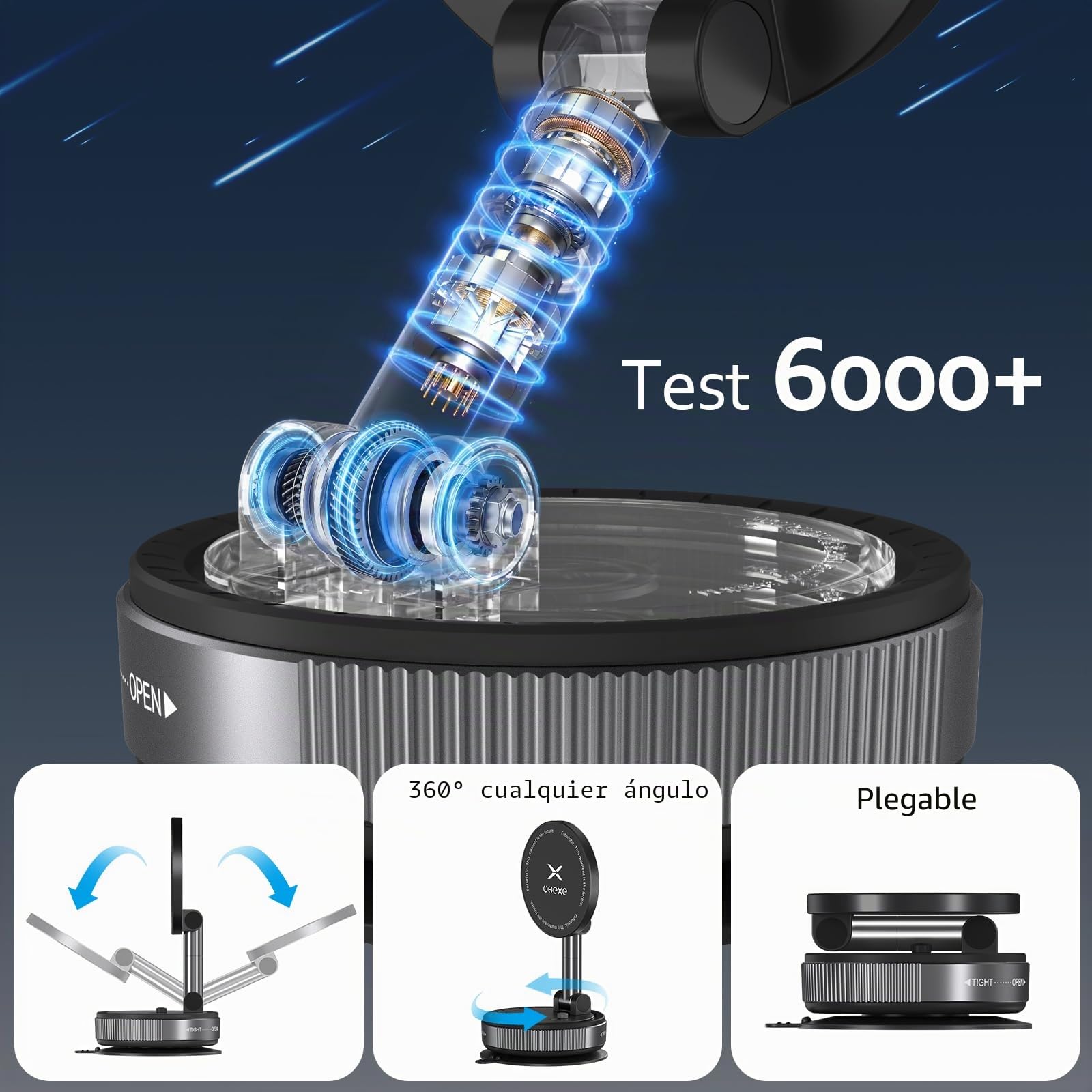 Soporte de teléfono magnético para Coche con Ventosa para Soporte Magsafe, Soporte para teléfono de Coche con Ventosa Ultra Ajustable 360° para iPhone 17 Pro MAX 16 15 14 13 12 Air Plus (Negro)