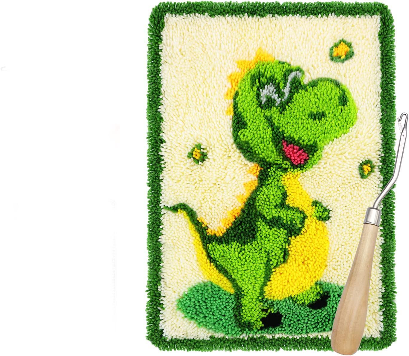 ROCKY&CHAO Latch Hook Rug Kit, DIY Rug Making Kit for Adults Kids, Dinosaur Rug Making Kits, Cross Stitch Kit Carpet Making Cushion Needlework for Beginners, Home Decor, Dinosaur 50x38 cm — image 1