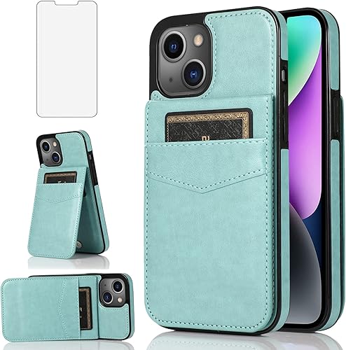 Asuwish Funda compatible con iPhone 15 de 6.1 pulgadas con protector de pantalla de vidrio templado y tarjetero para tarjetas de crédito, soporte de