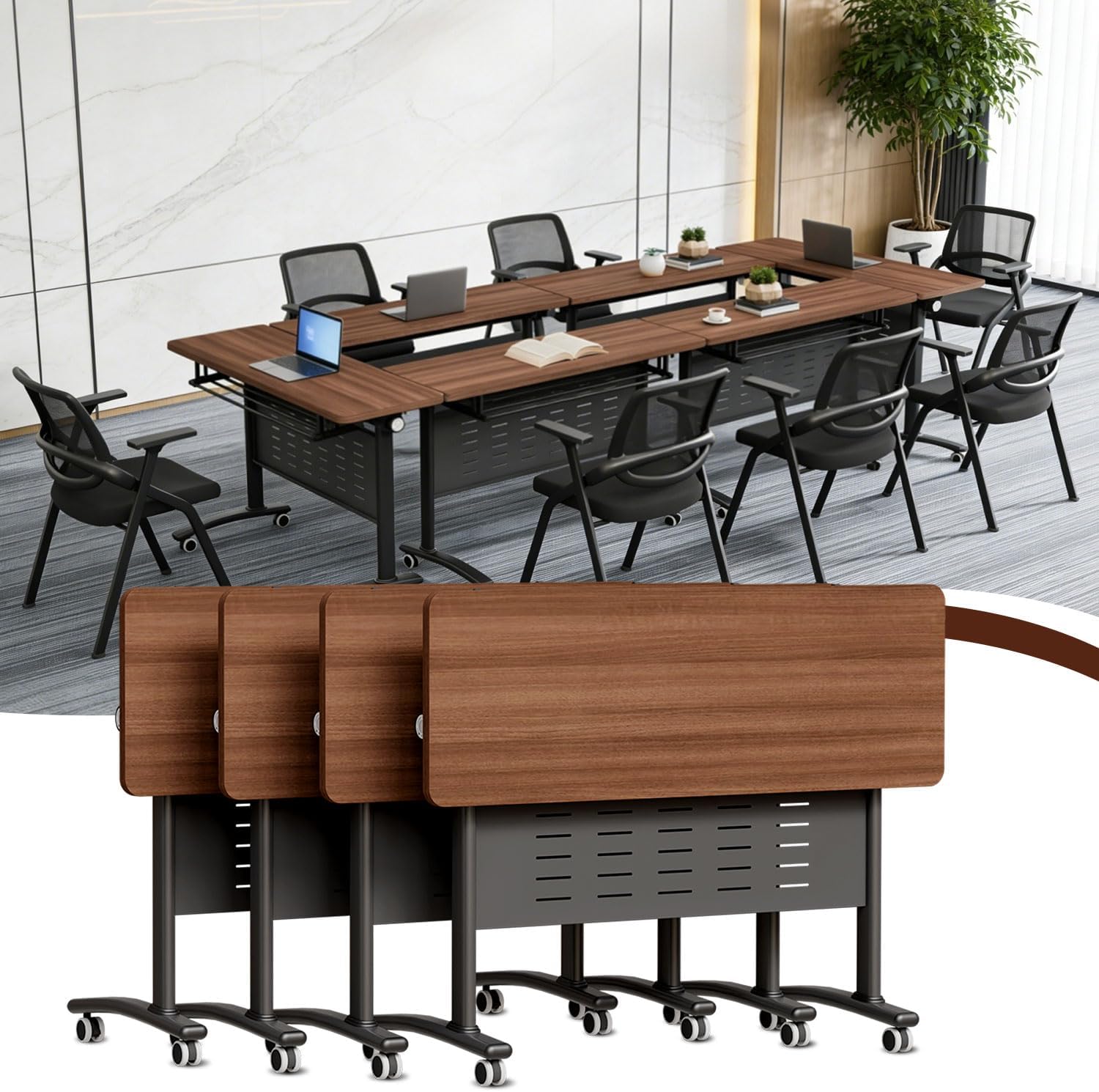 4 Pack Conference Table, Folding Conference Room Tables with Wheels,Modern Meeting Table,Flip Top Mobile Training Table for Office, Classroom
