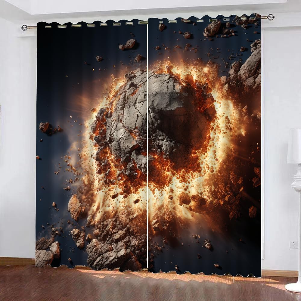 Explosion Scene Curtains - Explosion Area Meteorite Blackout Curtains, Dark Background Window Treatments, Home Decor Drapes, Drapes 72 Inches Long 2 Panels Set