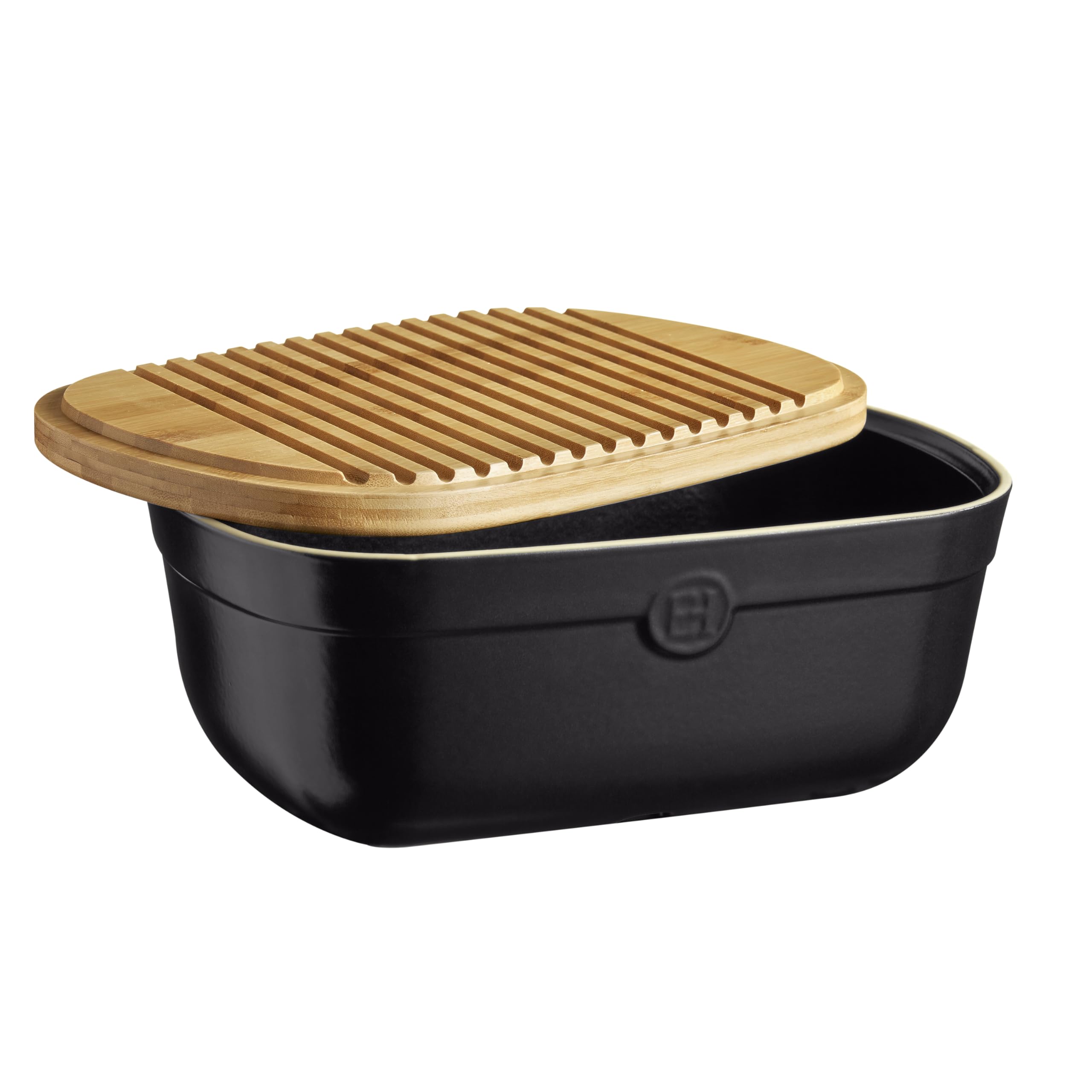 Emile Henry Boîte à Pain avec Couvercle Bambou – Conservation Optimale du Pain – Boîte à Pain Céramique Haute Résistance – Coloris Truffe – Fabriquée en France