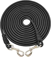 SEPXUFORE Tie Out Rope Dog Leash, Long Tether 8-10-13-15-20-25-30-35-40-45-50-65 FT Heavy Duty Nylon Check Cord for Medium Large Dogs Indoor/Outdoor Playing Camping Backyard (Black, 3/8" x 50ft)