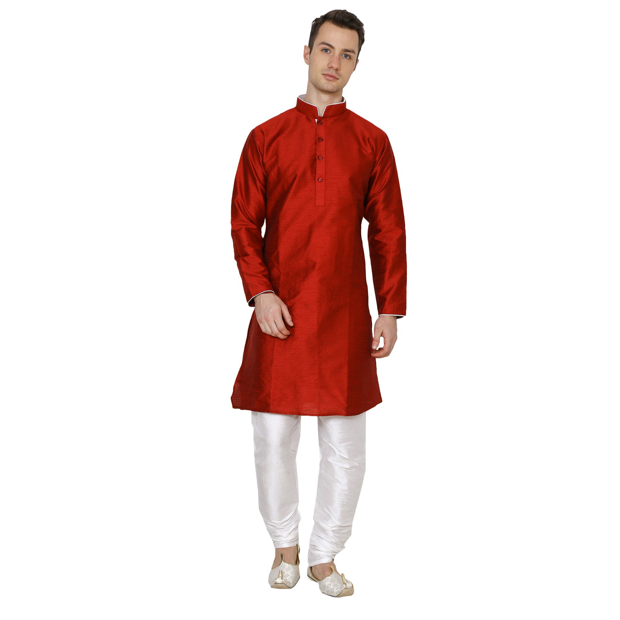 royal kurta Men's Kurta Pyjama Set (44, Maroon-Self)-picture-10