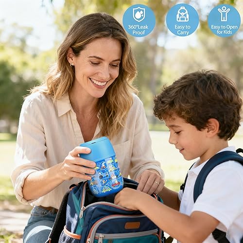 Miniatura 5 de Recipientes de almuerzo aislados de 17 onzas, tarro de comida caliente, termo de boca ancha para niños y adultos, lonchera de acero inoxidable al