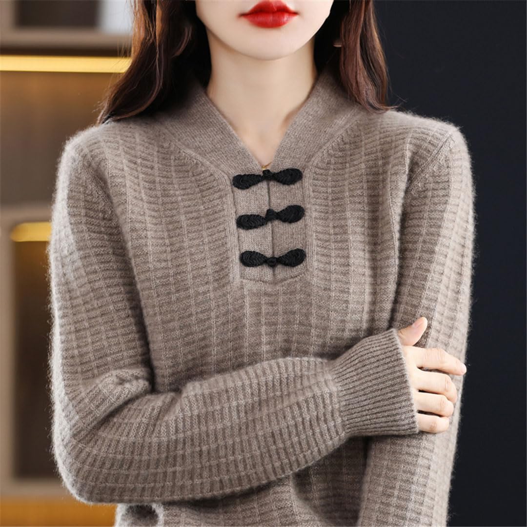 Vogrtcc Damski sweter z dekoltem w serek kaszmirowy sweter z dzianiny z długim rękawem sweter damski top