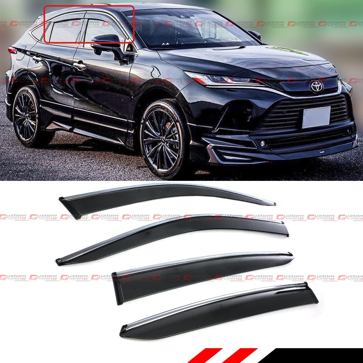 Premium JDM Smoke Tinted Window Visor Rain Guard & Chrome Trim Compatible for 2021-2024 Toyota Venza All Models