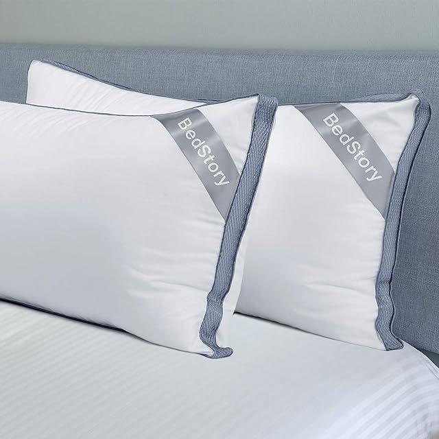 BedStory Pillows 2 Pack, Hypoallergenic Down Alternative Hotel Pillows, Bed Pillows with Breathable Side Grid Design for Side/Back/Stomach Sleepers, 42 x 70 cm