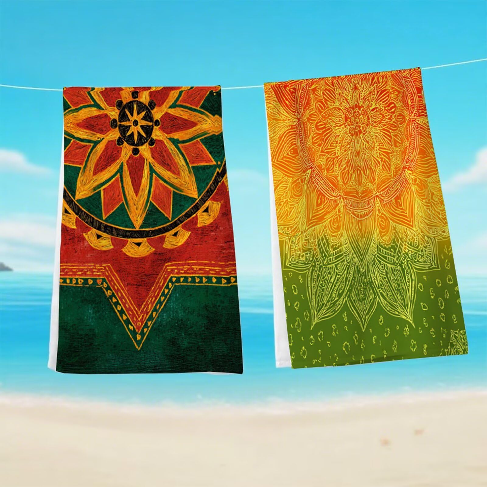 Telo Mare Microfibra 90x180 cm Telo Mare Grande, Asciugamano Palestra Assorbente Asciugatura Rapida, Asciugamano Mare Antisabbi Stuoia Spiaggia per Piscina, Viaggio 2 Set- Mandala Arancione G1-922