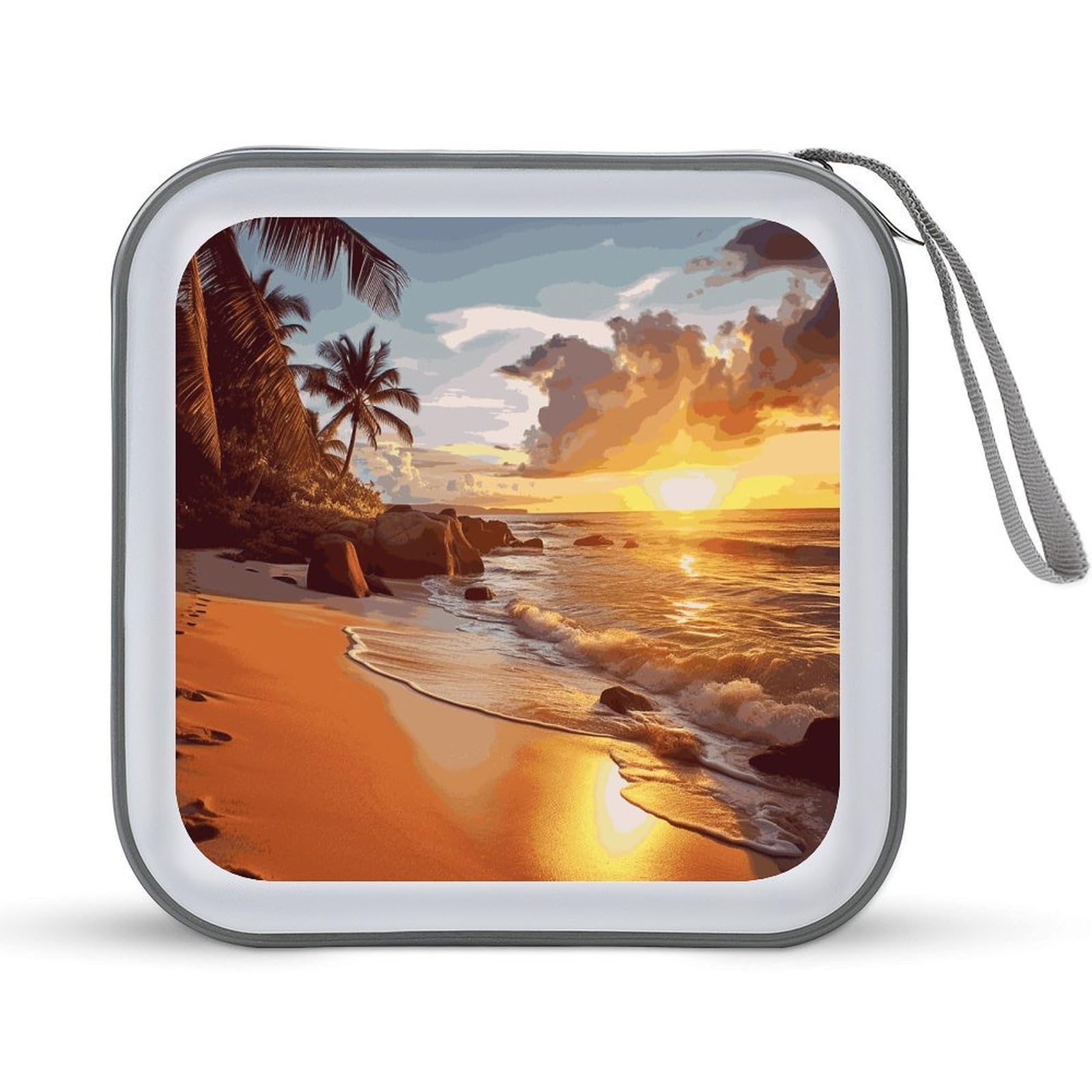 VstaDank Tropical Beach at Sunset CD Case with Hand Strap Lightweight DVD Wallet Holder 40 Capacity CD/DVD Case Wallet Protective CD Wallet CD/DVD Portable Storage Binder for Car Home Office