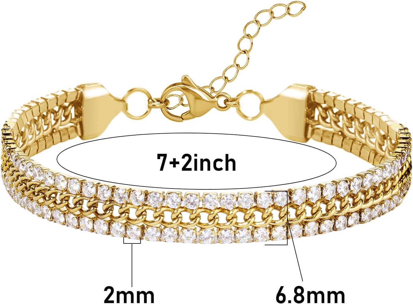Tennis Bracelets for Women Men: 7/8 inch Stainless Steel Cuban Link Bracelet - Silver/Gold Bracelets for Men Cubic Zirconia Bracelet Stack Non Tarnish - Dainty Wrist Jewelry for Women - Image 4