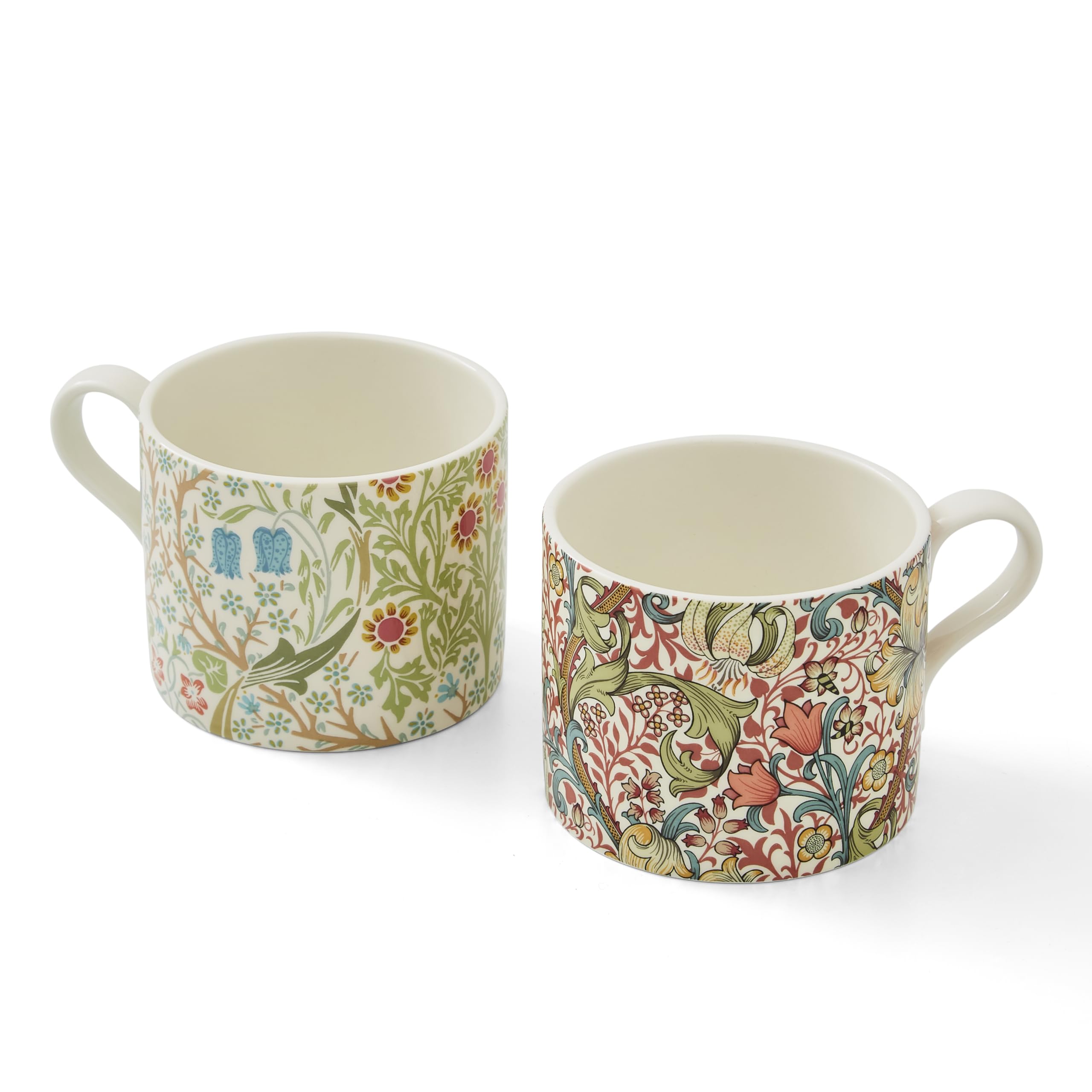 Spode Morris & Co Porcelain Mugs, Set of 2 - 12oz Microwave and Dishwasher Safe Tea & Coffee Cups for Kitchen Countertop or Home Brew Coffee Station, Great Gift for Mothers (Blackthorn & Golden Lily)