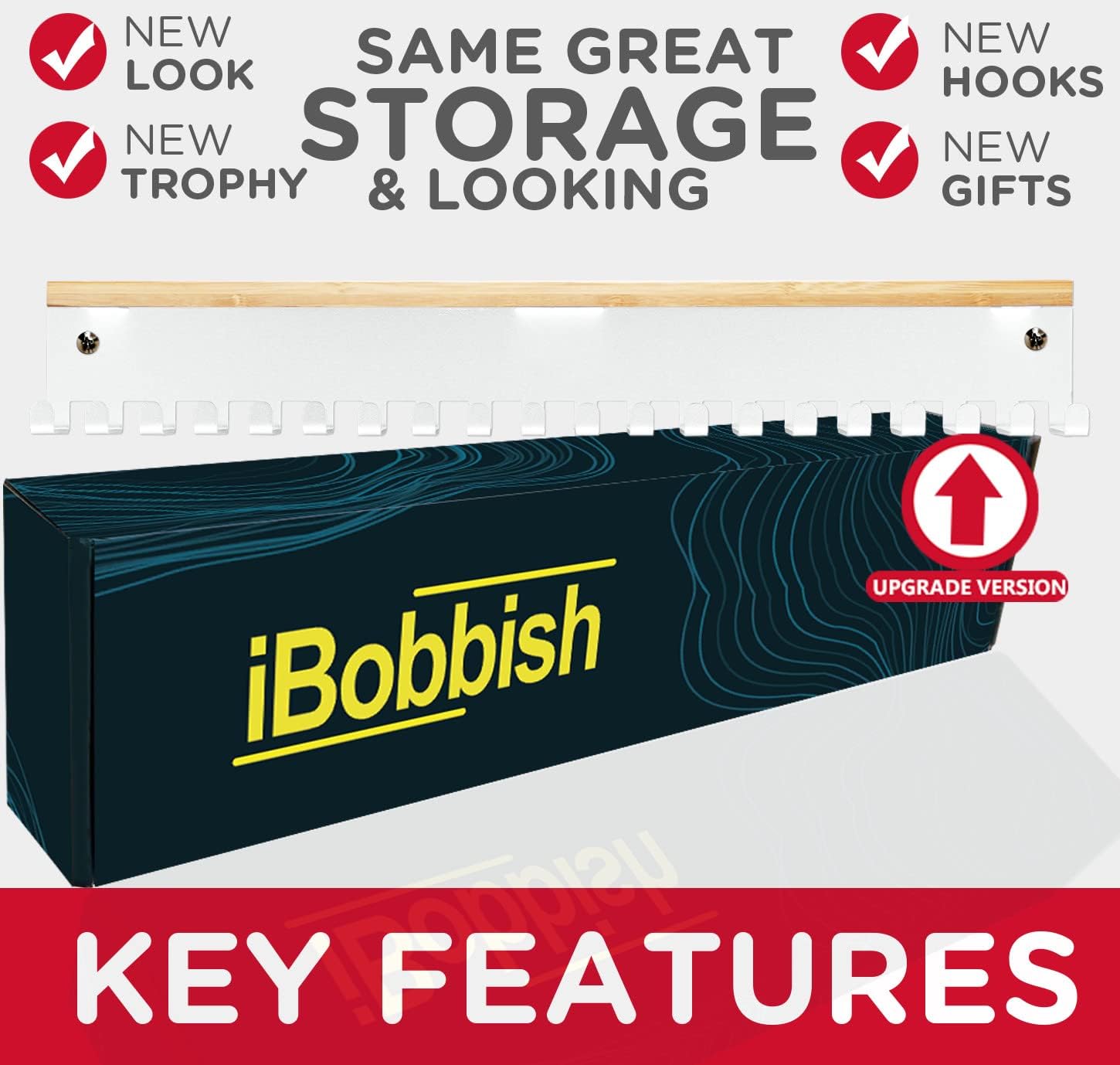 iBobbish Premium Trophy and Medal Display Shelf 16inchL,Metal Trophy Shelf with Hooks Upgraded,Large Bamboo Trophy Board Display,Sturdy Trophy Shelf with Hooks for Medals Metal Wall Mount Medals image 3