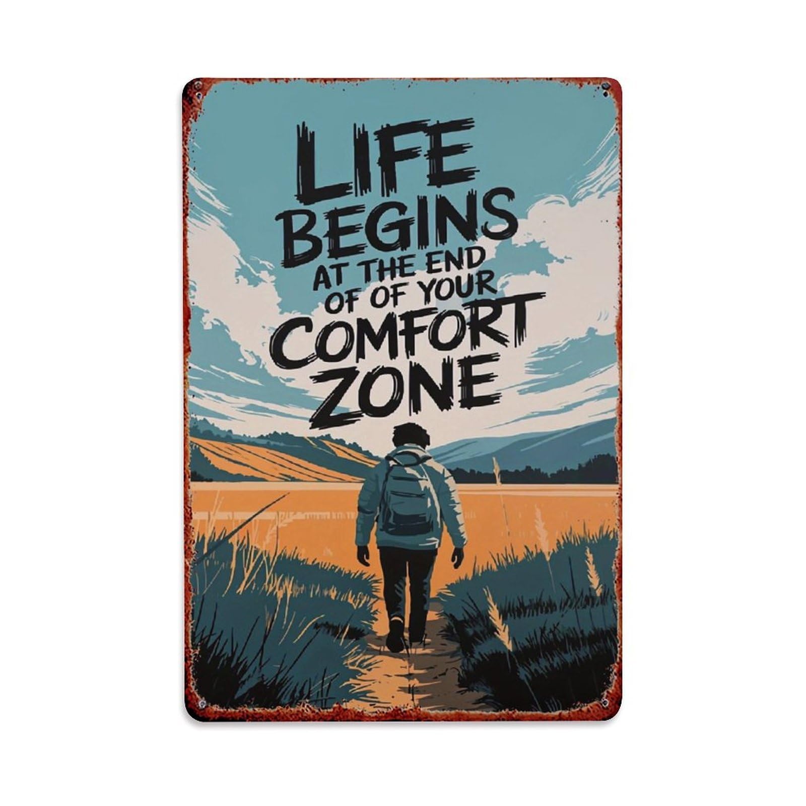 Jdfenggu Vintage Life Begins At The End Of Your Comfort Zone Retro Metal Tin Sign, Decor Art Poster For Bar, Home, Man Cave, Kitchen, Laundry Room Gift 8X12inch