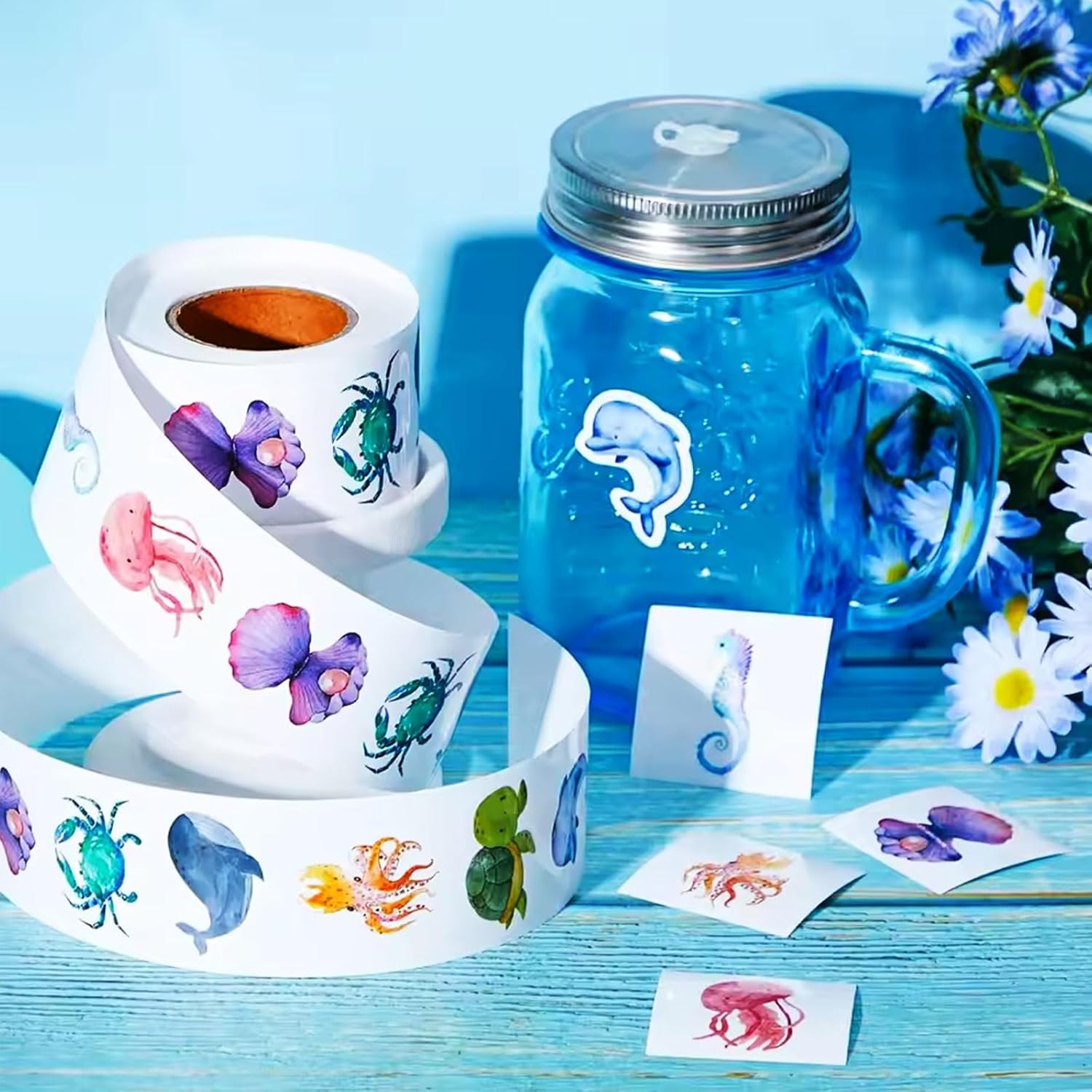 1000pcs Animal Stickers Roll,Sea Creature and Forest Animals Stickers,Water Bottle Stickers for Kids,Waterproof Vinyl Stickers Laptop Decals Sticker Packs Skateboard Stickers for Teens Adults