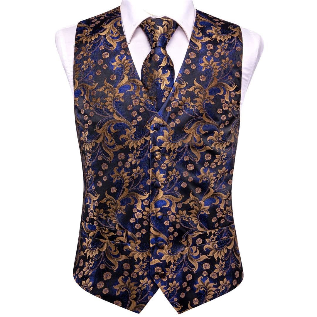 Suwequest Silk Mens Vests Tie Hanky Cufflinks Jacquard Dress Waistcoat Jacket For Men Purple MJ-3006 XL