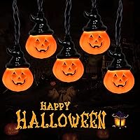 Vista 7 de Guirnalda de luces de Halloween, 8.5 pies con luz LED blanca, 10 fantasmas para patio, jardín, fiesta, carnaval, decoración de patio