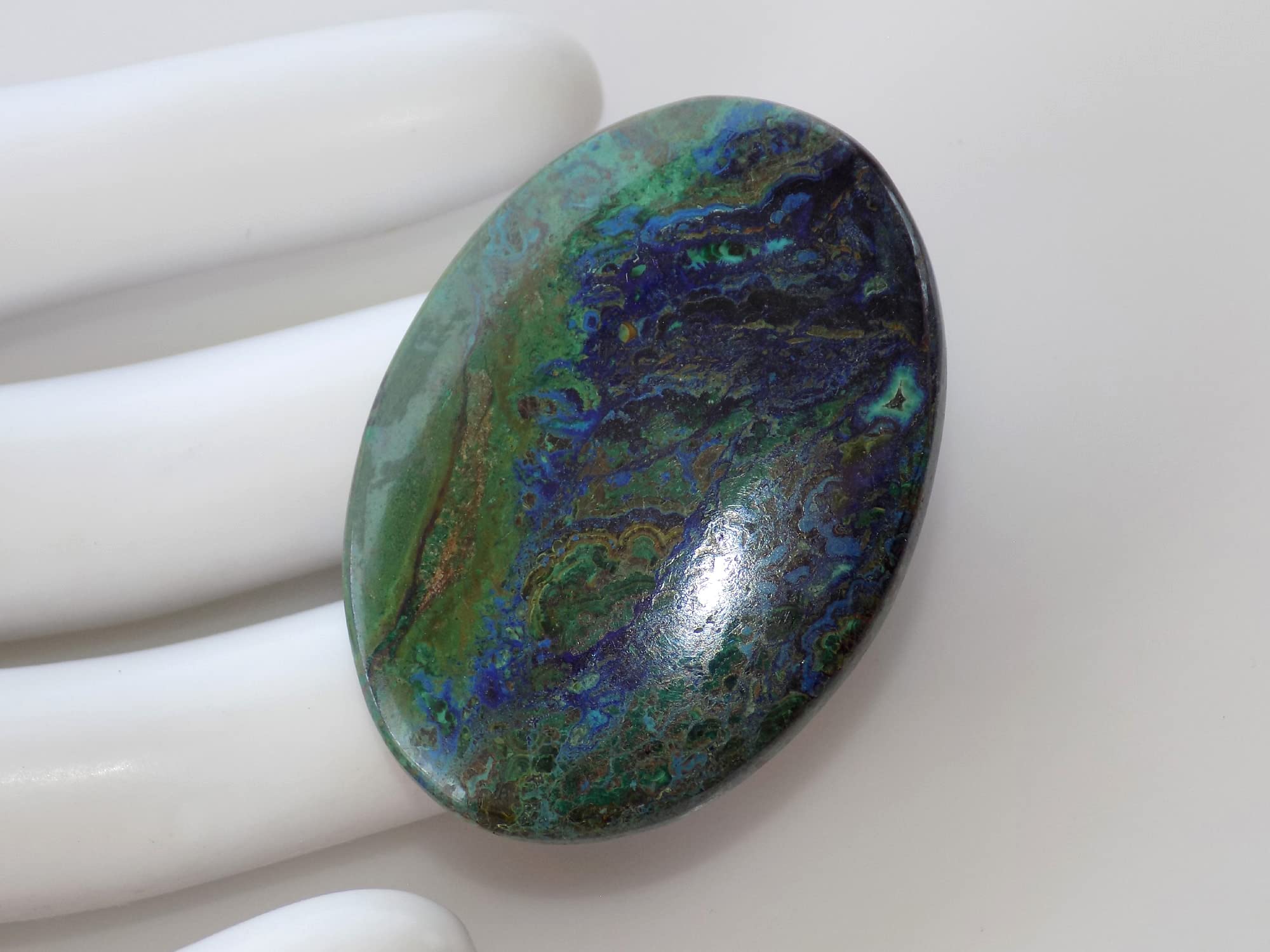 Zielony niebieski azuryt kamień szlachetny, naturalny rzadki kaboszon azurytowy, 55 karatów. owalny kształt 41 x 29 x 5 mm OCN-591, 41x29x5mm, kamień szlachetny, azurit