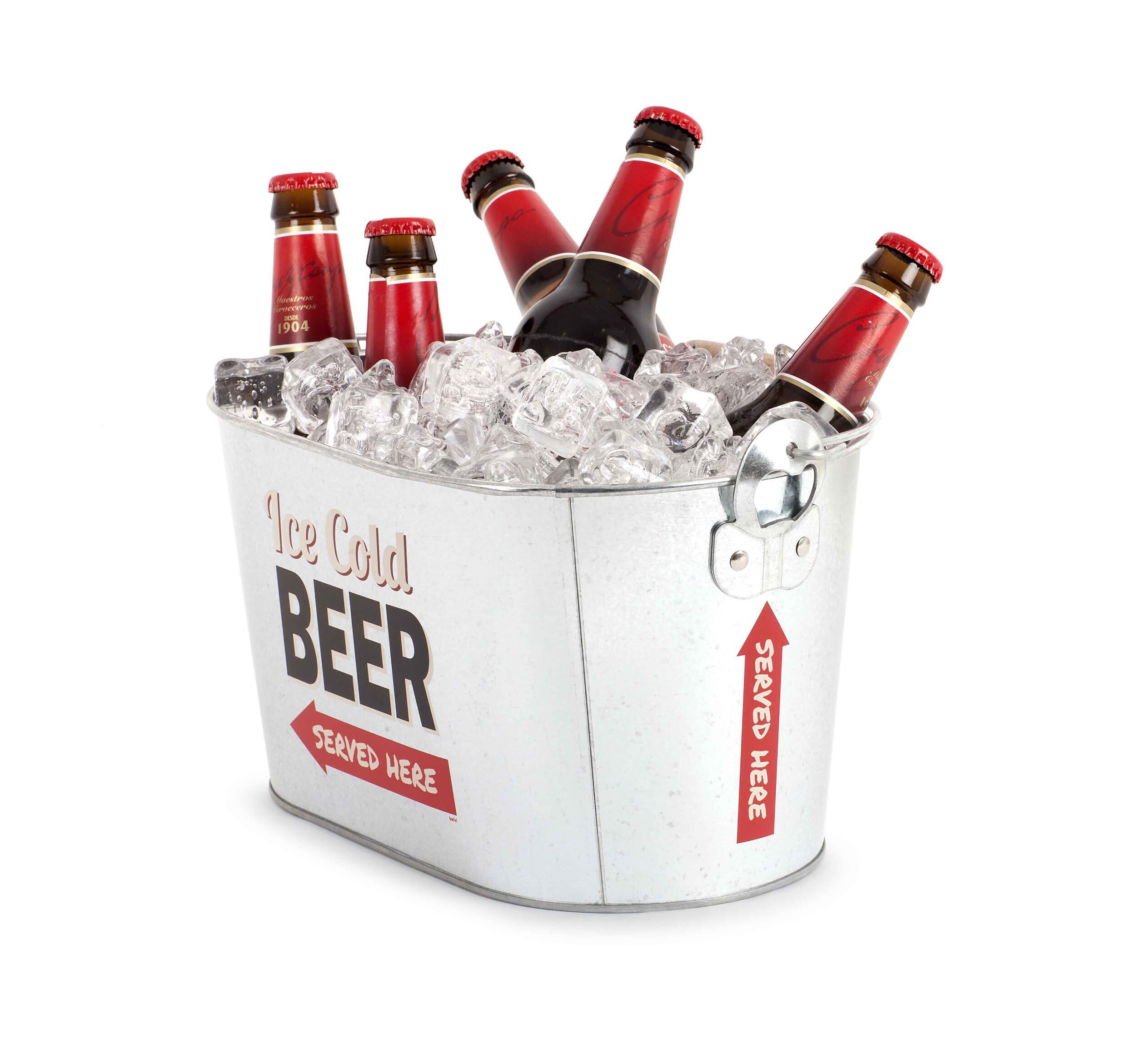 Balvi - Party Time enfriador de bebidas. Cubo de metal para enfriar bebidas. Incluye dos abridores en