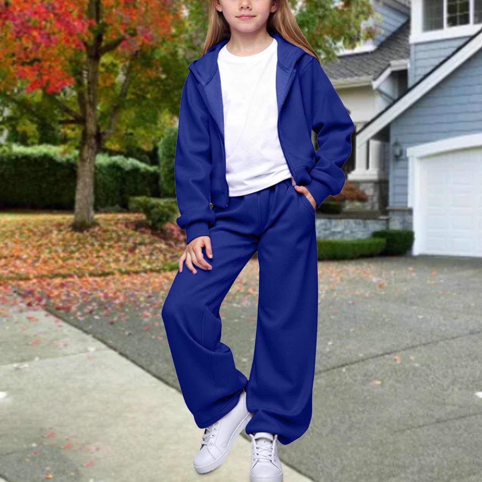 Chándal con capucha y cremallera para niñas y pantalones de pierna