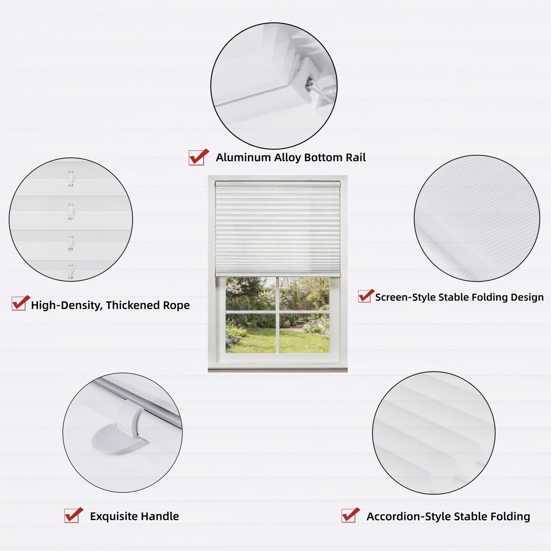 Store Plissé 50 x 150 cm Contre Le Soleil, Réglable Haut Bas, Protection de Privée, Ouverture à Double Sens Stores Temporaires pour Cuisine, Chambre, Coucher, Salon, Blanc