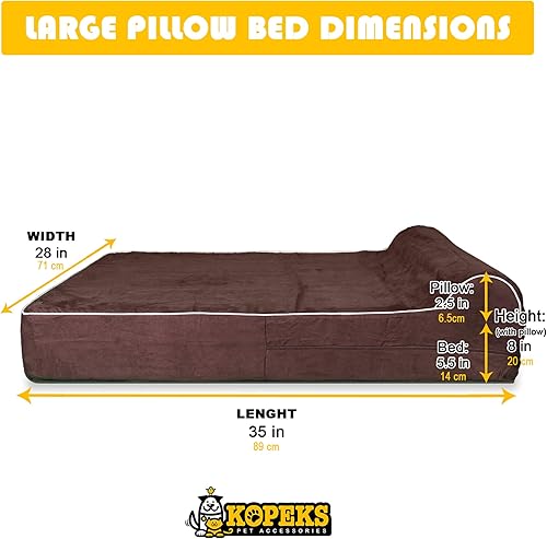 Miniatura 4 de Kopeks  Cama ortopédica de perro con espuma de memoria, con almohada y forro impermeable , L, Marrón Chocolate