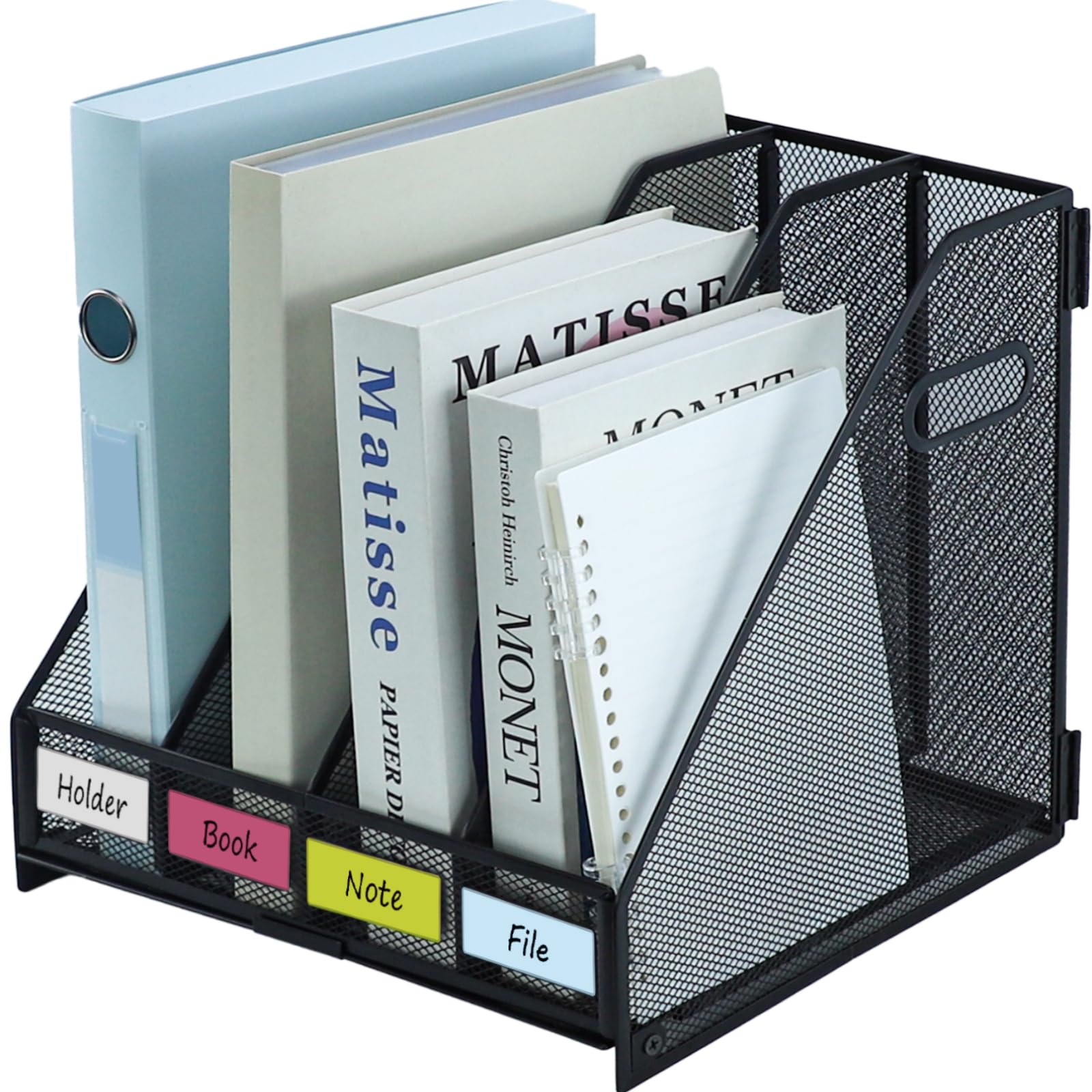 HIHOBDAY Desk Organizers Metal Desk Magazine File Holder Rack File Organizer for Office Desktop,Home Workspace,4 Vertical Compartments