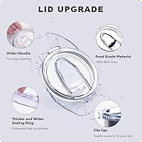 Vista 3 de koodee Vaso con asa, vaso de acero inoxidable de 30 onzas con aislamiento de doble pared con tapa y pajita, vaso de café para hombres y mujeres