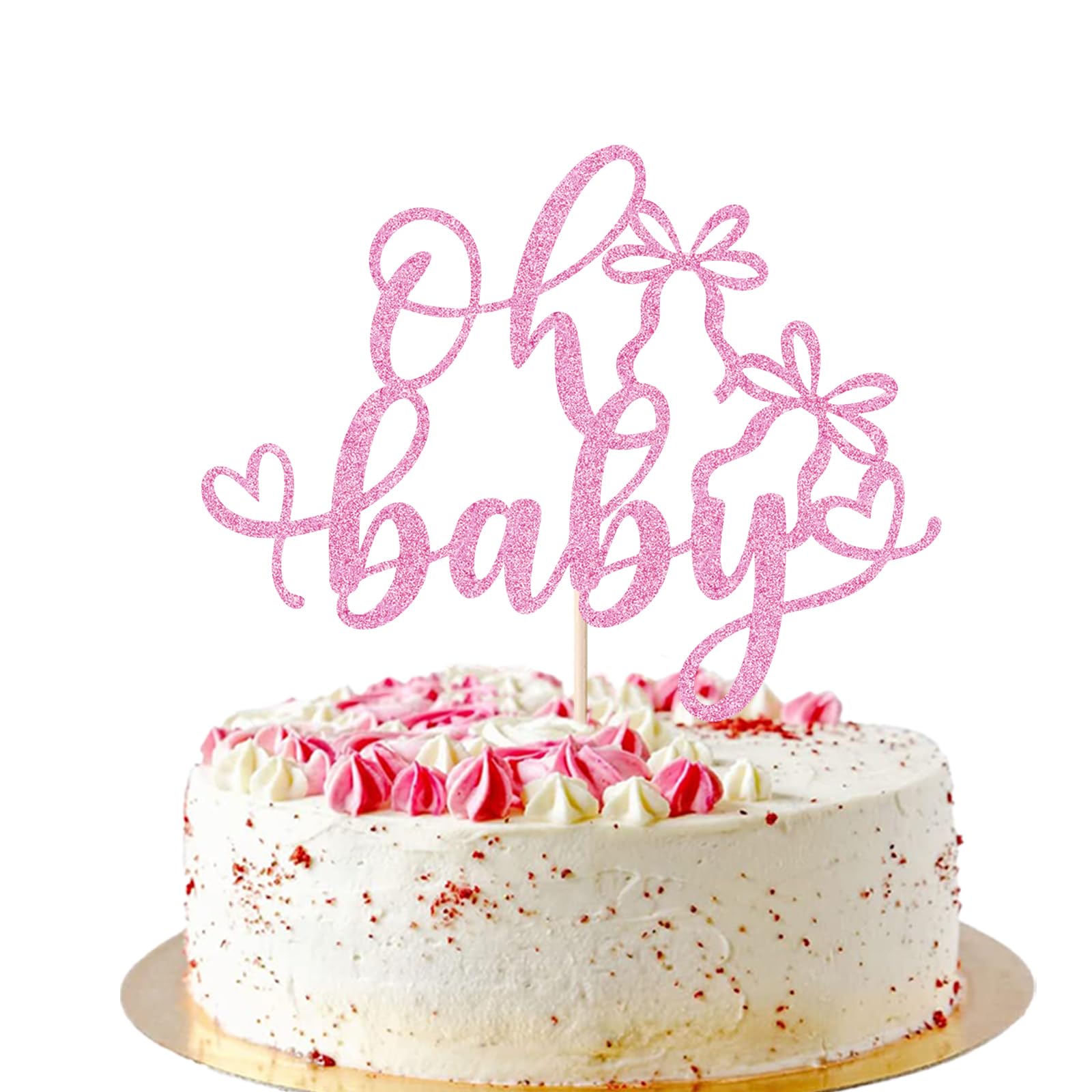 AROKIPPRY Pink Oh Baby Cake Topper, Baby bow knot Party Cake Decoration, for Baby Shower/Gender Reveal Party/Photo Booth Props supplies