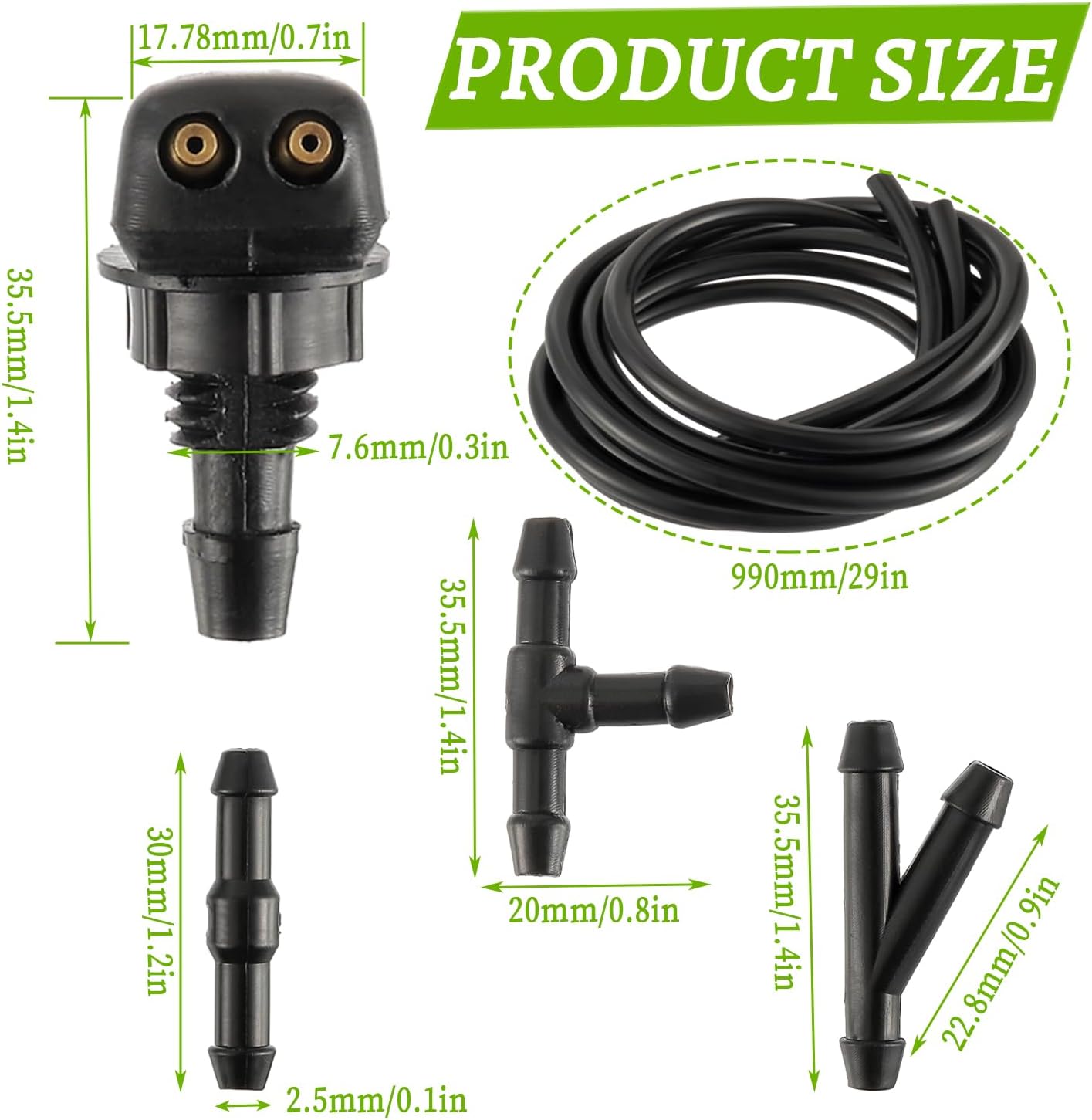 Front Windshield Washer Nozzles with Connector and Fluid Hose kit Fit for Most Cars Windshield Washer Nozzles Wiper Spray