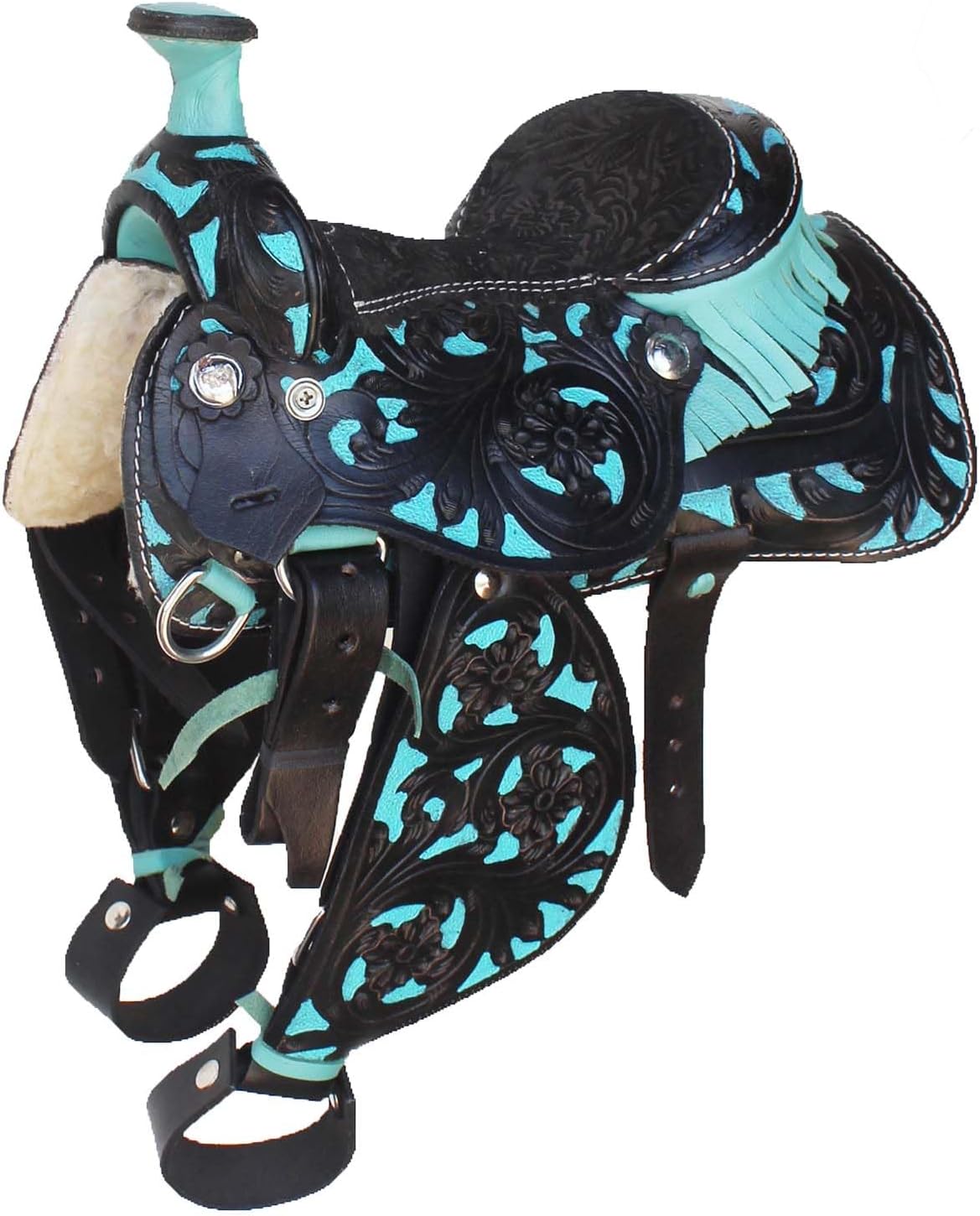 CHALLENGER Western Leather 7" Seat Decorative Novelty Floral Embossed Horse Saddle 6811