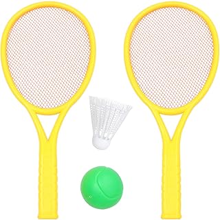 ABOOFAN 1 Set/ 4pcs Plastic Tennis Racket Set Outdoor Sports Tennis Racquet Set Parent- Child Educational Badminton Tennis Racket Set (Large Size, 2pcs Balls, 2pcs Racket, Random Color)