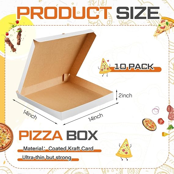 Fullhawl 10 Pcs Extra Thin White Pizza Boxes 14 x 14 x 2 Inches Paperboard Pizza Box Takeout Containers for Homemade Cake, Cookies, Food and Crafts