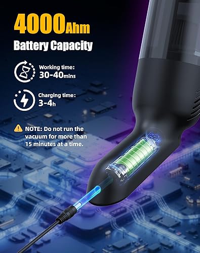 Miniatura 3 de Aspiradora de mano inalámbrica, portátil e inalámbrica con succión fuerte de 12000 PA, múltiples boquillas y 2 filtros lavables, 0.9 libras de peso