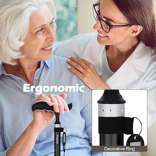 Miniatura 7 de Bastón plegable para mujereshombres, ligero, ajustable, plegable para personas mayores y adultos, ayuda de movilidad de equilibrio con punta