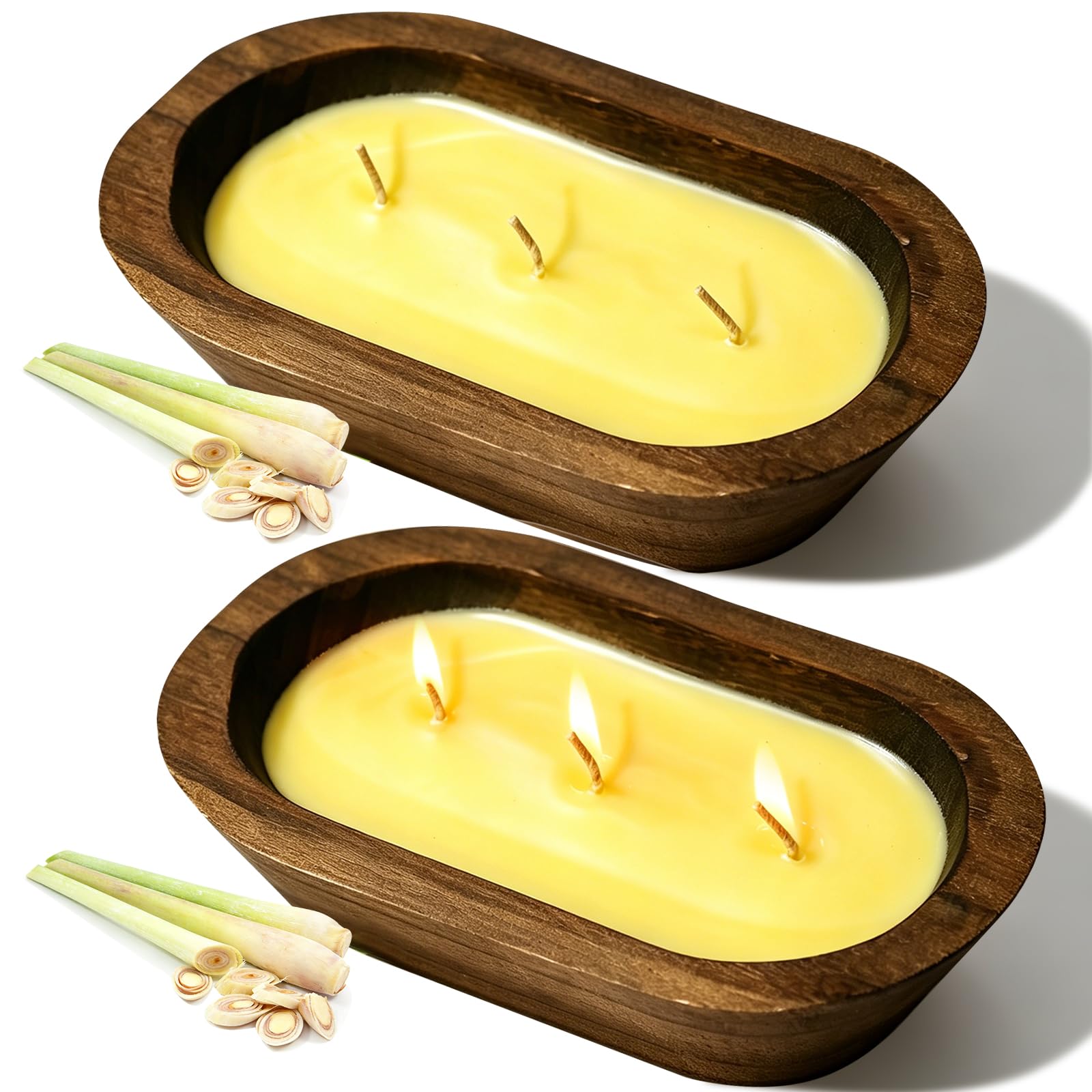 SCENTORINI 2 Pack Large Citronella Candles Indoor Outdoor, 40–48 Hours Burning, Triple Wick Wooden Bowl Candles for Patio Garden Balcony Living Room, Long Burning Rustic Table Centrepiece Décor