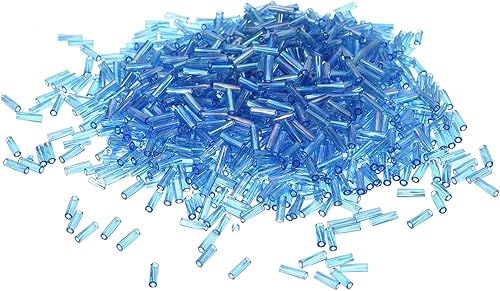uxcell 1200 cuentas de corneta, cuentas espaciadoras de tubo azul de 0.268 x 0.071 in, cuentas de vidrio forradas para hacer joyas, pulseras,