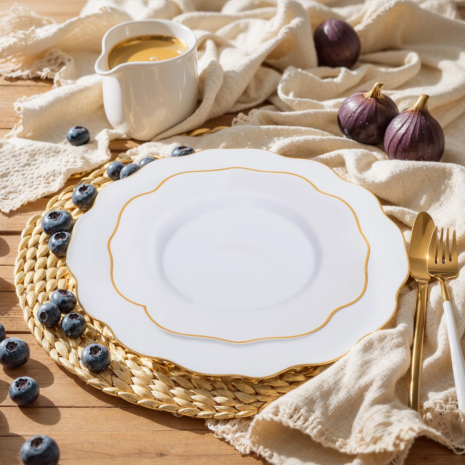 bUCLA White & Gold Disposable Plates - 180 Piece Set -7