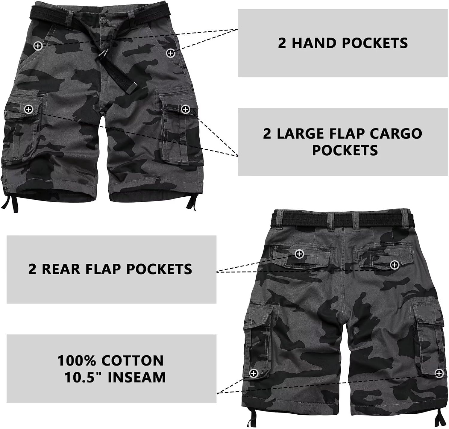 Cargo Short Relaxed Fit Camo Shorts for Men | Outdoor Hiking Casual Work Bermuda Short with Multi Pockets