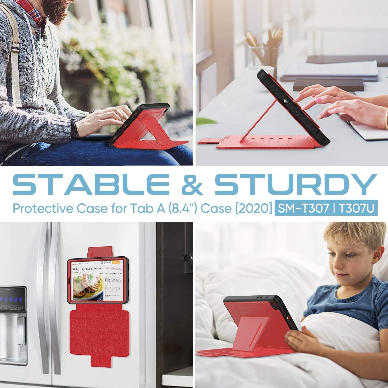 SEYMAC stock Case for Samsung Galaxy Tab A 8.4 (Models: SM-T307/T307u), Heavy Duty Shock-Proof Cover Auto Adsorb Stand with Multi-Angle Feature for Samsung Galaxy Tab A 8.4 2020 Released (Black/Red)